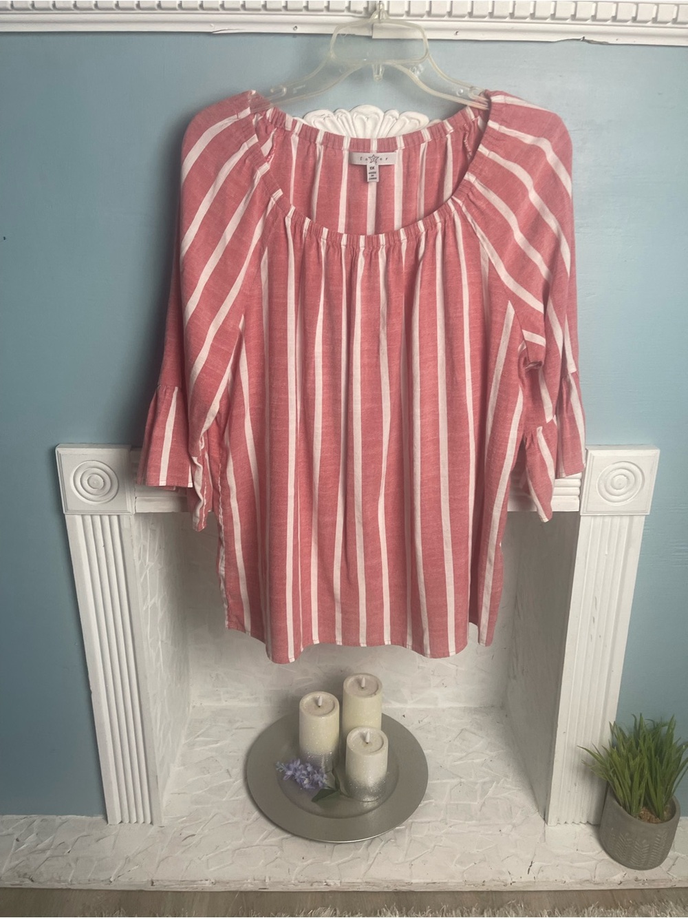 Fever Faded Red and White Striped Off-Shoulder Tunic